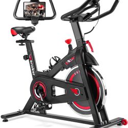 Exercise Bike, Stationary Bike for Home, Indoor Bike with Silent Belt Drive, Heavy Flywheel, Comfortable Seat Cushion and Upgraded LCD Monitor