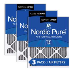 Nordic Pure MERV 12 Pleated + Carbon Air Filters 3-Pack
