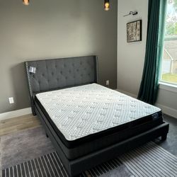 New Queen Platform Bed Frame + Pillow Top Mattress