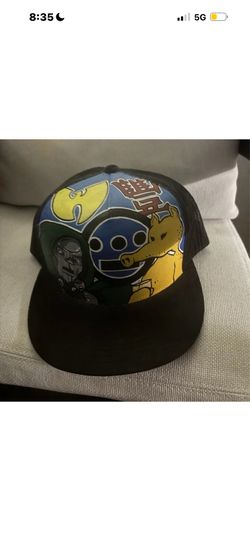 Hand-painted custom snapback hat featuring several hip-hop and pop-culture icons