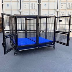Brand New $190 Folding Heavy-Duty Dog Crate 41”x31”x34” Dual-Door Stackable Cage Kennel, Divider, Plastic Tray