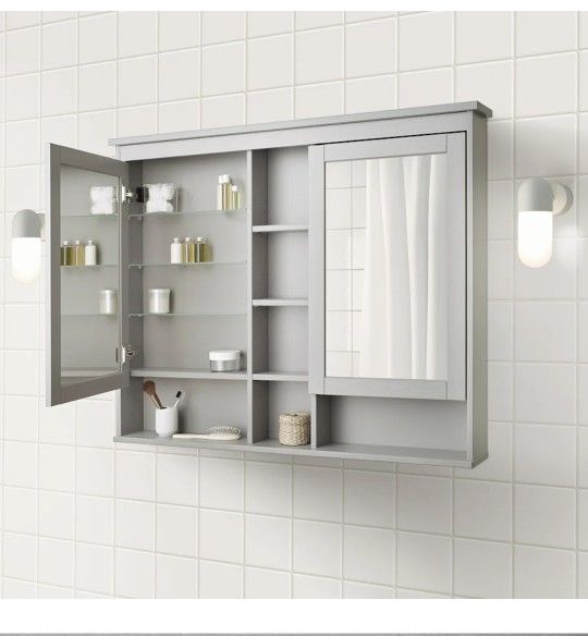 HEMNES
Mirror cabinet with 2 doors, gray, 47 1/4x38 5/8 "