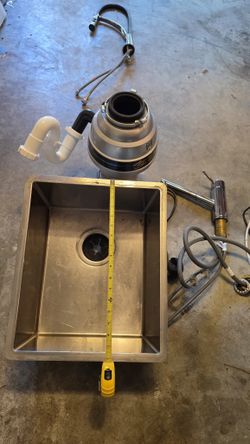 Stainless Steel Kitchen Island Sink Set w/ Garbage Disposal + Faucet