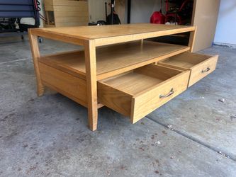 Theseira Solid Wood Coffee Table with Drawers (Light Oak)