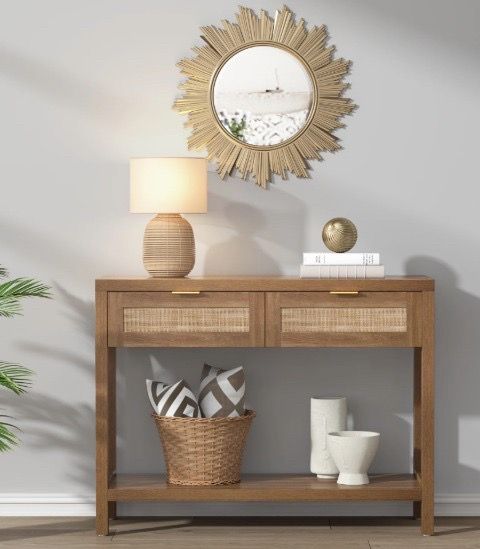 Rattan Console Table with 2 Drawers & Shelf, Entryway table, consola, mesa de entrada con gavetas