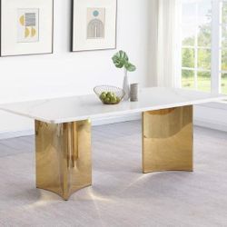 Art Deco Vibe Rectangular 79-inch Veneer Marble Top Dining Table White