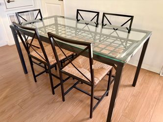 Glass Top Dining Table with 5 Chairs