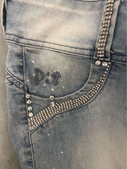 Pit Light Wash Rhinestone Embellished Jeans