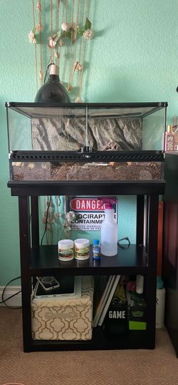 20-25 Gallon Front-Opening Terrarium + Stand & Accessories