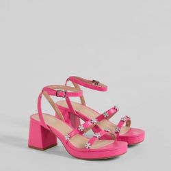 Perfect Rhinestone Flower Block Heels