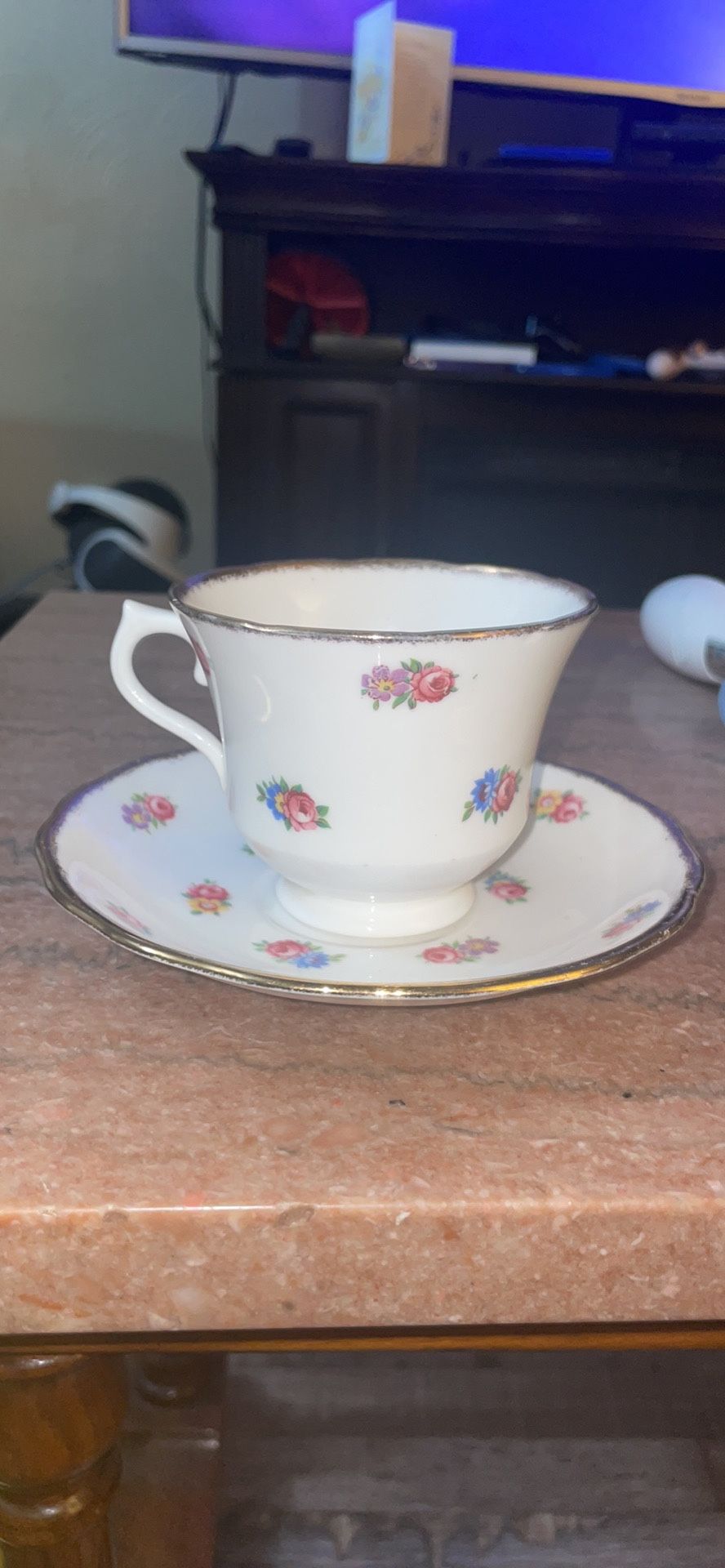 Floral Design Crown Essex Bone China Made In England Teacup and Saucer