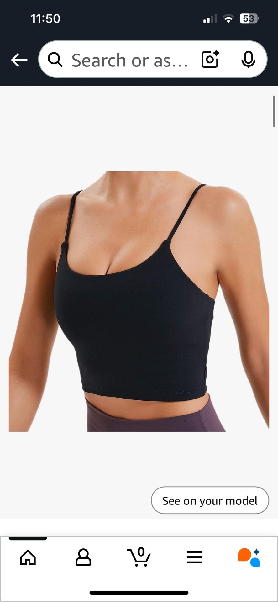Lemedy Medium 4/6 Black Spaghetti Strap Sport Workout Crop Top Tank Top