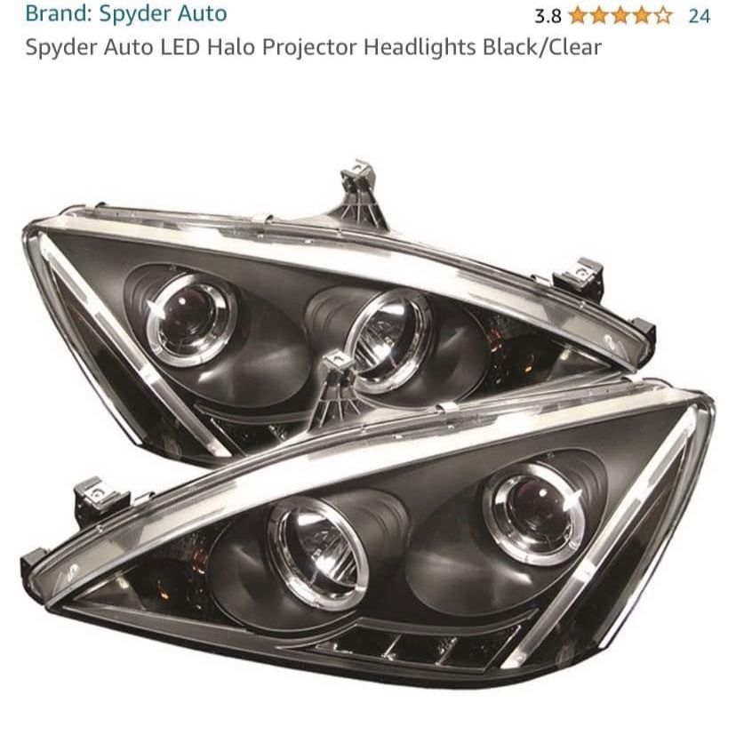 Spec-D Tuning Halo Projector Headlights LED Black Compatible with 2003-2007 Honda Accord 2/4Dr Left + Right Pair Headlamps Assembly 
