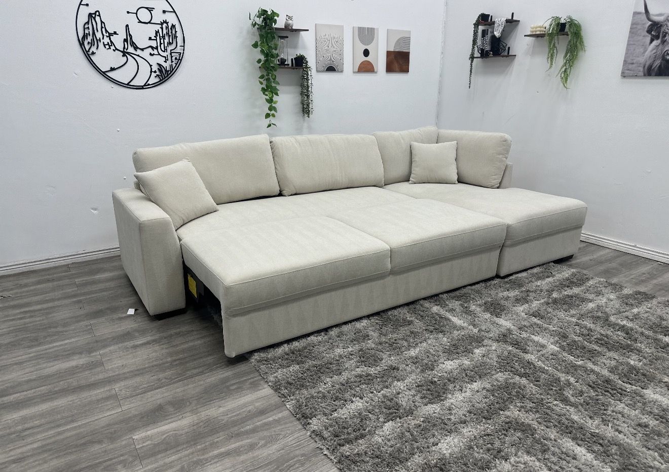 Cream Sleeper Sectional Couch - Free Delivery