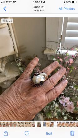 Authentic white baroque south sea pearl and gemstone ring