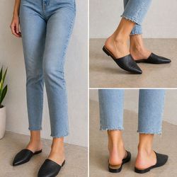 Lucky Brand Black Leather Mule Flats Pointed Toe Size 9.5