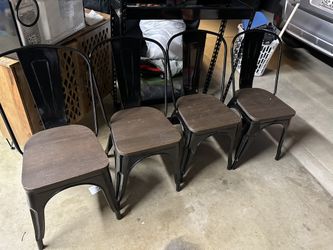 Set Of 4 Black And Walnut Chairs