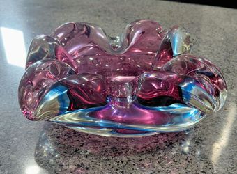 Art Glass Ashtray/Bowl Purple Blue Sommerso