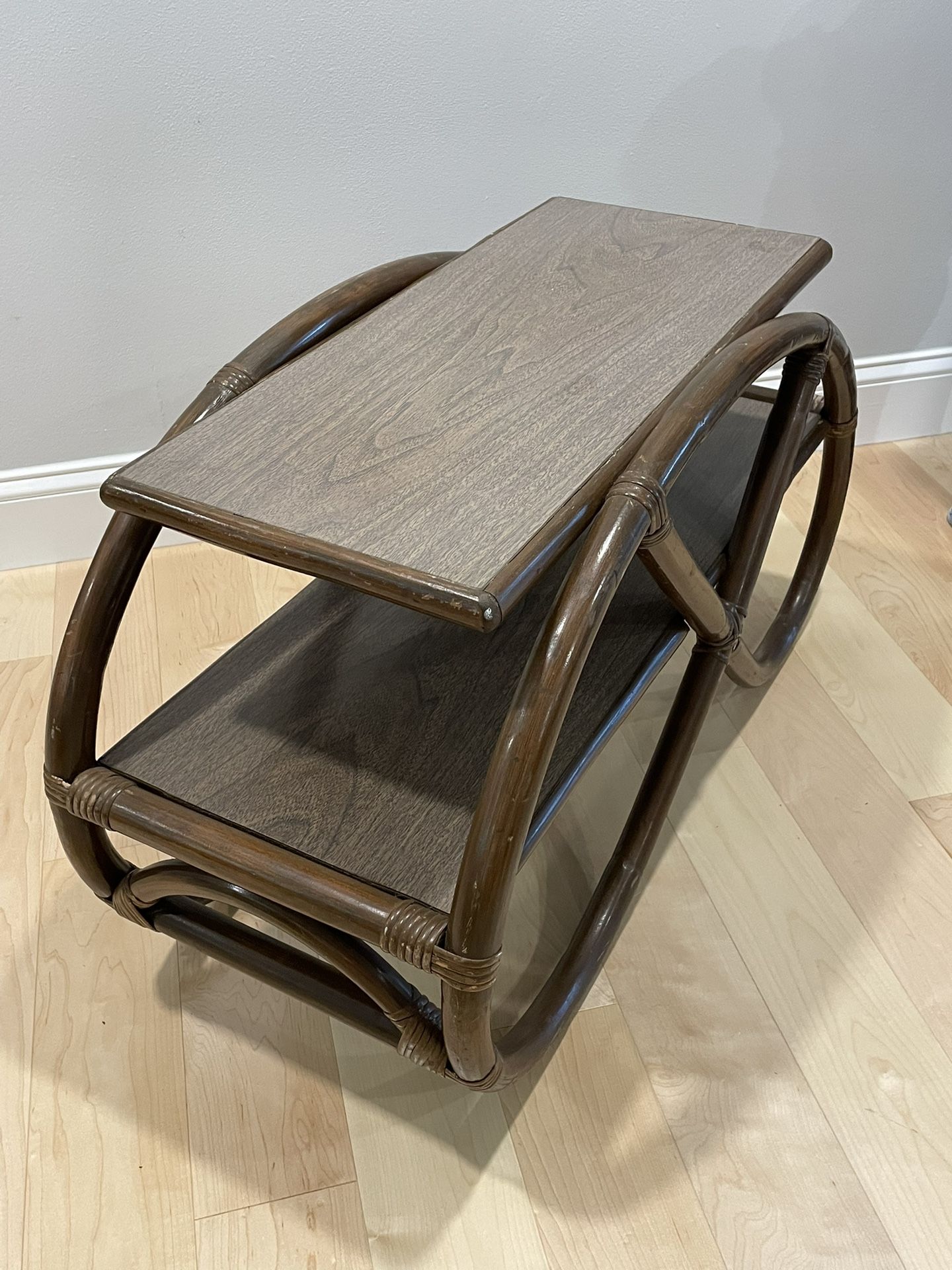 Vintage Rattan   End Table With Shelf