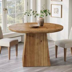 YY0010 Solid Wood Round Dining Table for 4, Small Circle Kitchen Table with Thickened Top & Sturdy Pedestal Base for Dining Room, Living Room, Kitchen