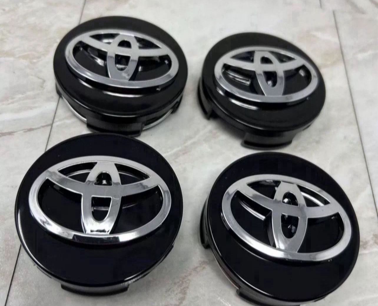 SET OF 4 TOYOTA WHEEL RIMS CENTER CAPS BLACK/CHROME LOGO 62MM CAMRY/COROLLA