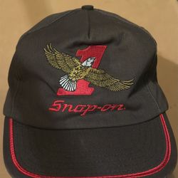 Snap On Tools Hat Black w/ Gold Eagle Red #1 & Snap On Text Leather Adjust