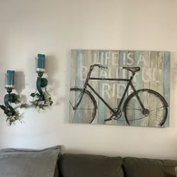 Canvas Picture  And 2 Candle Holders