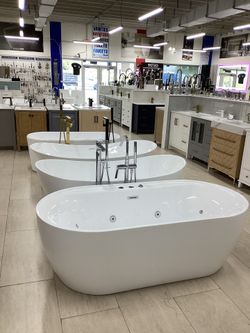 71” bathroom freestanding bathtub with Whirlpool bubbles led light new in the box with deck control  ready for pick up today