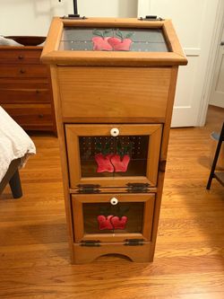 Wooden Vegetable Bin with Stained Glass Panels