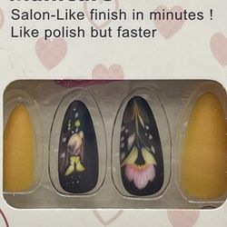 Press On Nails Flower Yellow Black Design