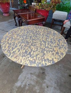 Mid Century Round Table With A Distressed Gold  Leaf Finish