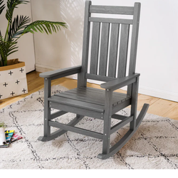 HDPE Patio Rocking Chairs Weather Resistant Gray HDPE Frame Rocking Chair with Slat Seat