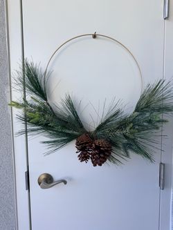Modern light up Hoop Wreath with Pinecones