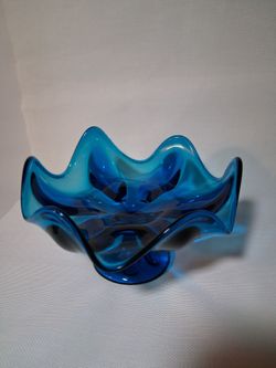 Vintage Blue viking art glass  Bowl Dish