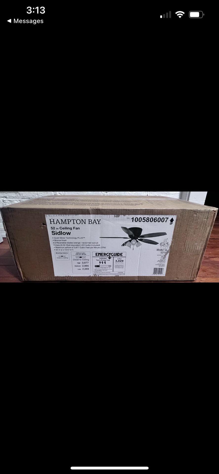 Hampton Bay Sidlow 52 in. Indoor LED Bronze Hugger Dry Rated Ceiling Fan New