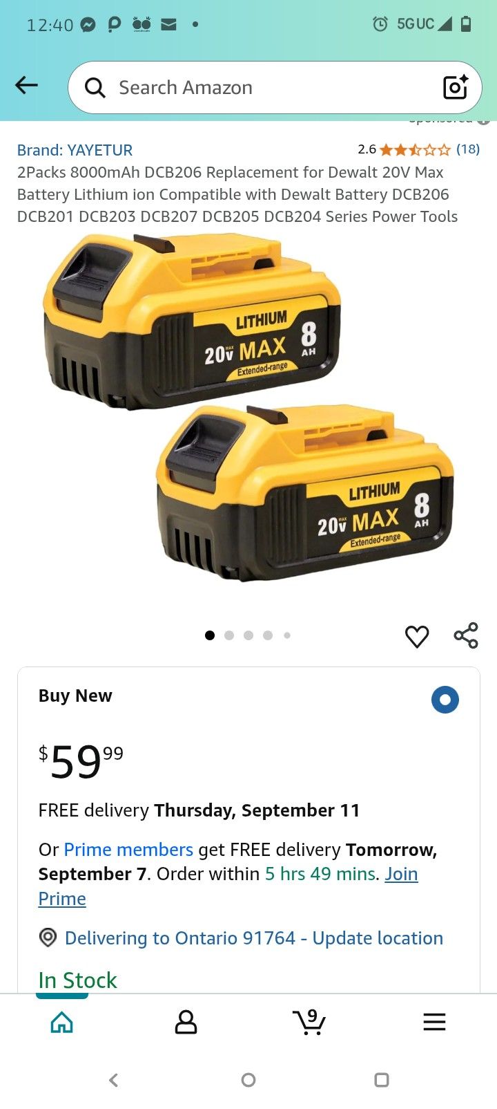 2pk DeWalt Replacement Batteries 