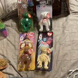 4 Mcdonald's Brittania Erin Glory & Maple TY Beanie Babies Bear Complete Set