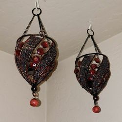 X2 VINTAGE VICTORIAN ORNATE BOHEMIAN BEAD TEALIGHT CANDLE HOLDER CHANDELIER HANGING ACCENT WALL ART