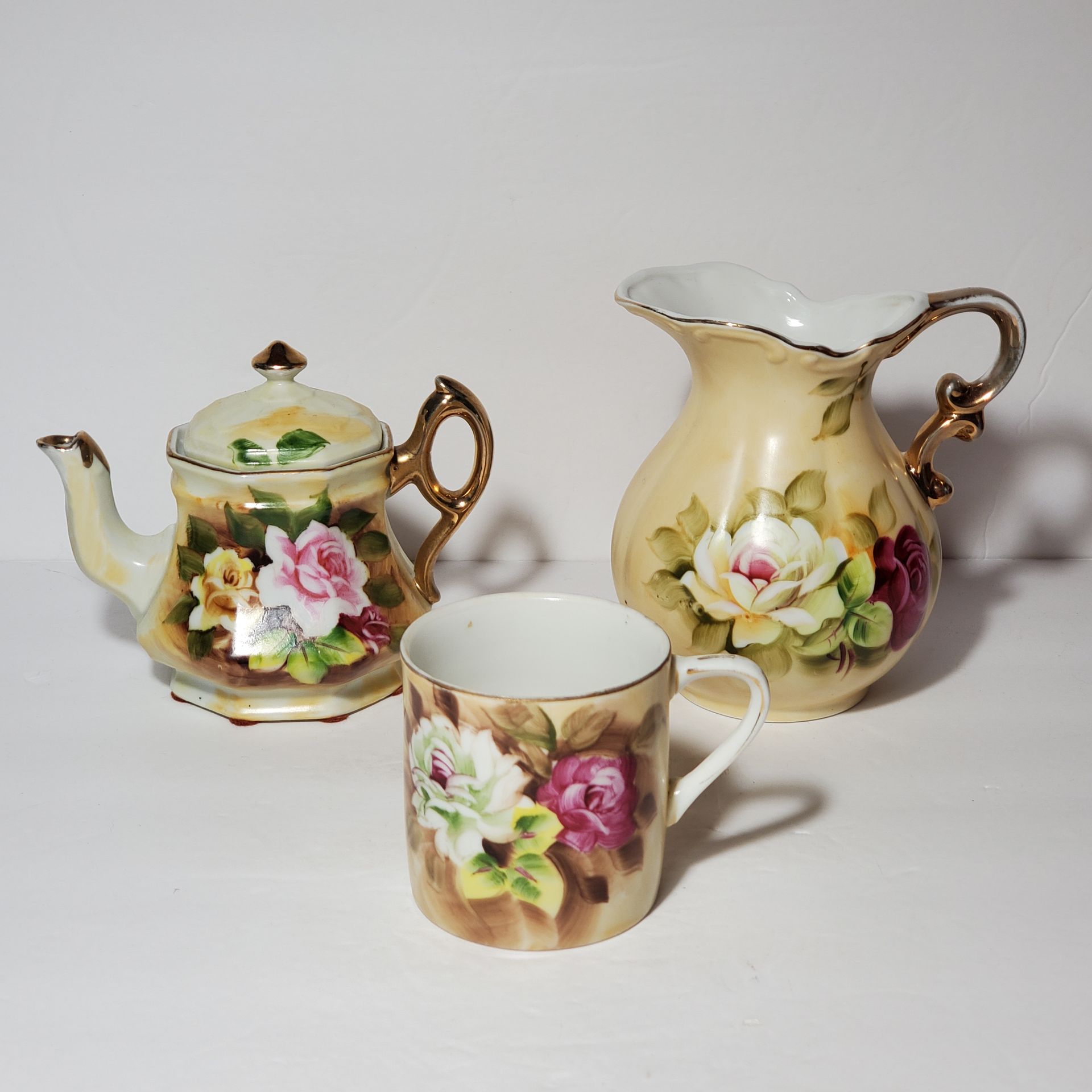 Vintage Lefton Brown Heritage Pitcher, Cup and Small Teapot