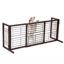 38 in. W to 71 in. W Freestanding Pet Gate, Dog Gate for Stairs and Doorways, Brown