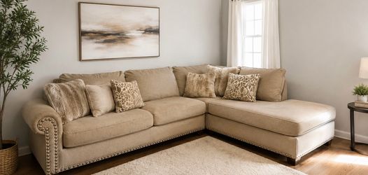 Beige Sectional Sofa with Chaise – Excellent Condition