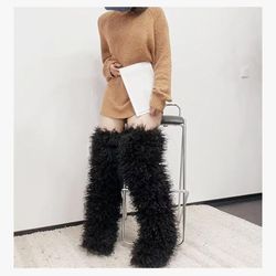 Over the Knee Boots for Women 29 inchs Faux Fur Boots Flat Thigh High Boots