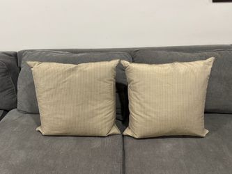 Set of 2 Restoration Hardware decorative throw pillows, 19” x 19”.