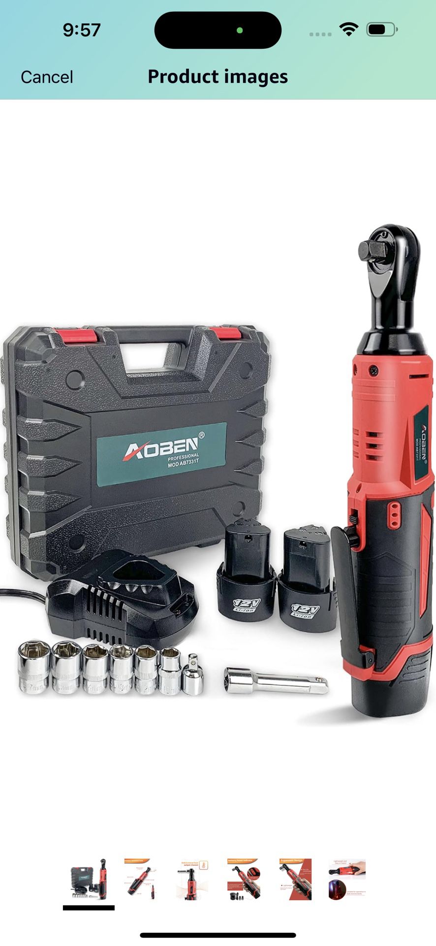 AOBEN Cordless Electric Ratchet Wrench Set, 3/8" 12V Power Ratchet Tool Kit With 2 Packs 2000mAh Lithium-Ion Battery And Charger
