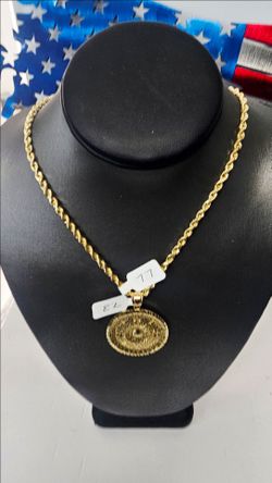 14k Hollow 24inch 3.8mm Chain And 14k Pendant