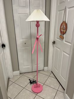 New Pink Floor Lamp with Pleated Shade, 💡 included, SwitchFoot
