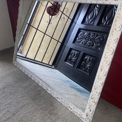 Medium Decorative Mirror – White & Gold Frame