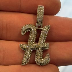 Moissanite Pendant Initial H 10k Plated .925 Solid Silver 