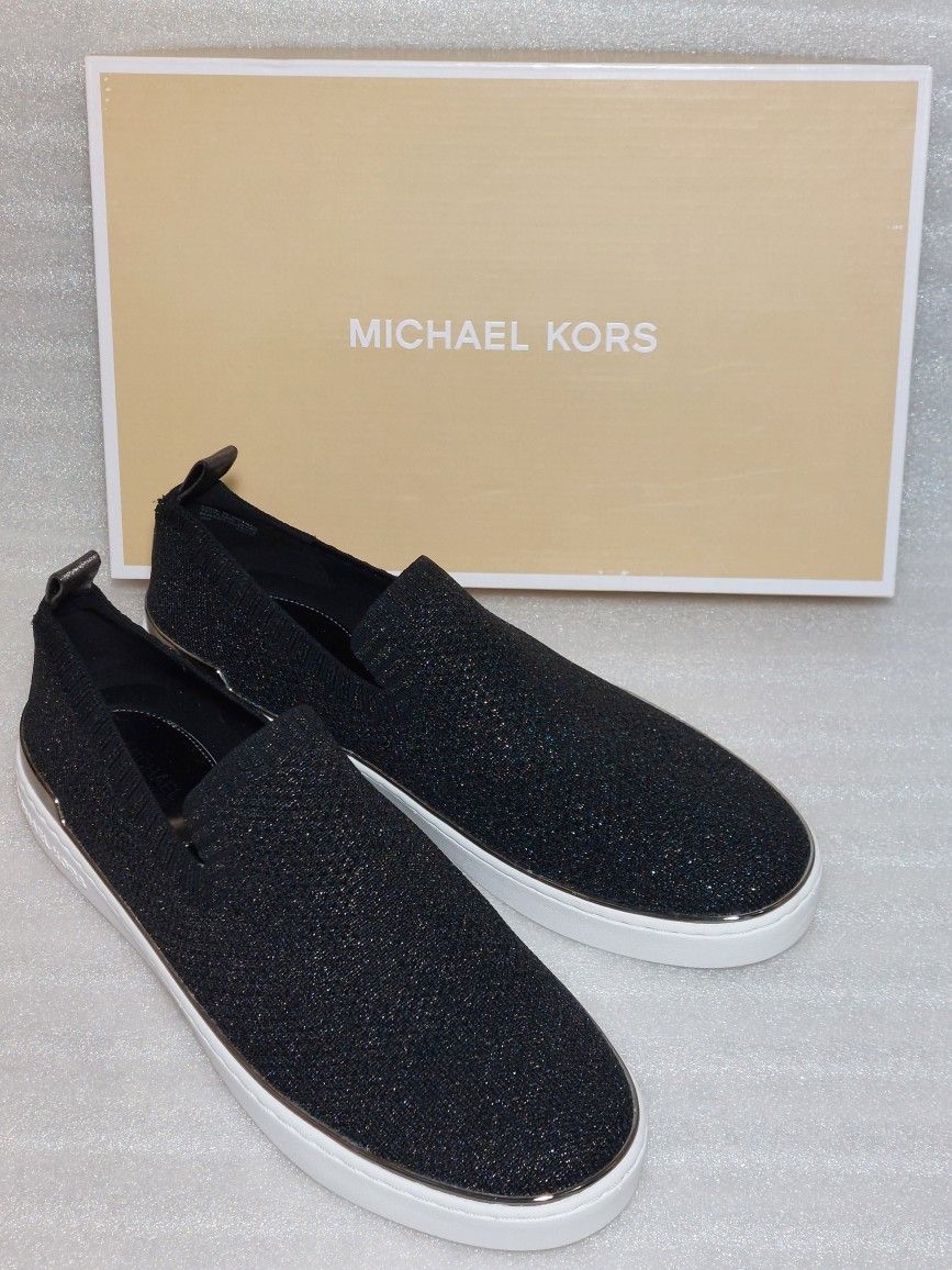Michael Kors Designer Slip Ons Moccasin Sneaker Flats. New In Box. Black Knit. Size 10 Women's Shoes