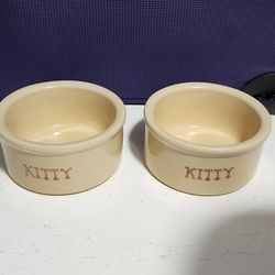 Vtg Cat Bowl Crock Robinson Ransbottom Roseville Kitty 6" Feeder 